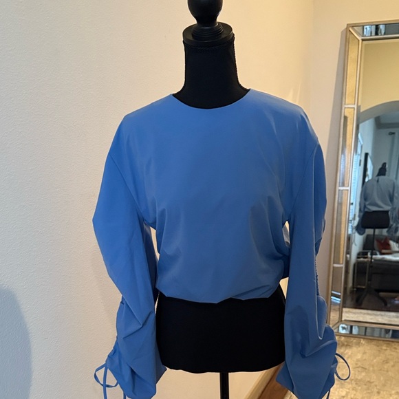Zara Blue Blouse with Stylish Ruched Sleeves - Picture 1 of 7